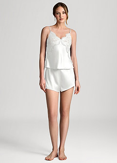 front Lace and Satin Cami and Shorts Pajama Set