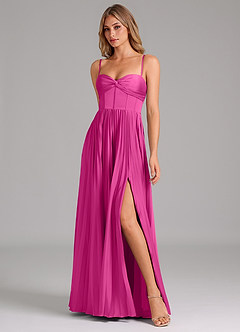 Azazie Akiko Bridesmaid Dresses Fuchsia A-Line Sweetheart Neckline Stretch Satin Dress image4