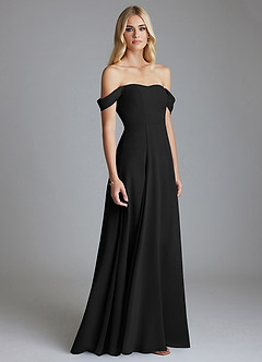 Azazie Seriana Brudtärnklänningar Klä av A-Linje i Chiffong Av axeln Svart image4