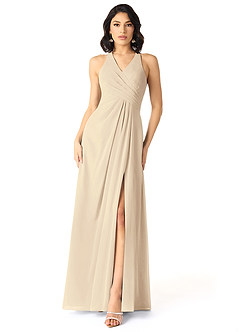 Azazie Danica Bridesmaid Dresses Champagne A-Line Pleated Chiffon Dress image1