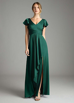 Azazie Omari Bridesmaid Dresses Emerald A-Line Stretch Satin Dress image3