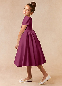 Azazie Anirra Flower Girl Dresses Mulberry Ball-Gown Pleated Matte Satin Dress image3