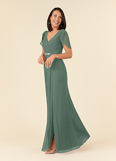 Azazie Marianne Mother of the Bride Dresses Eucalyptus Sheath V-Neck Pleated Chiffon Dress image3