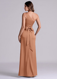 Azazie Philana 신부 들러리 드레스 A라인 한쪽 어깨 스트레치 새틴 바닥 길이 드레스 image5