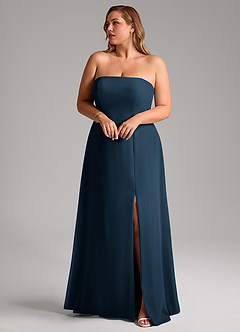 Azazie Wren Brautjungfernkleider Wandelbar A-Linie Seitliche Cut-Outs Chiffon Kleid Dunkelmarine image9
