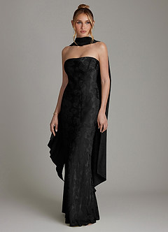 Azazie Viv Bridesmaid Dresses Midnight Jacquard Sheath Strapless Jacquard Dress image1