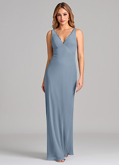 Azazie Tianna Final Sale Dusty Blue Sheath Chiffon Dress image3