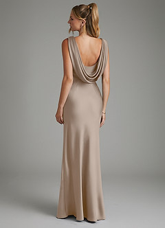 Azazie Elena Bridesmaid Dresses Taupe Mermaid Pleated Stretch Satin Dress image2