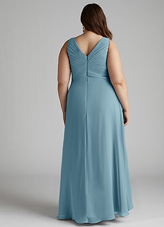 Azazie Flora Bridesmaid Dresses Moody Blue A-Line Pleated Chiffon Dress image13