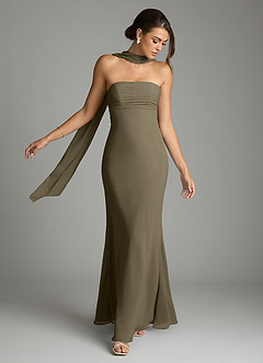 Azazie Saylor Brudtärnklänningar Klä av Sjöjungfru i Chiffong Axelbandslös Pilgrön image7