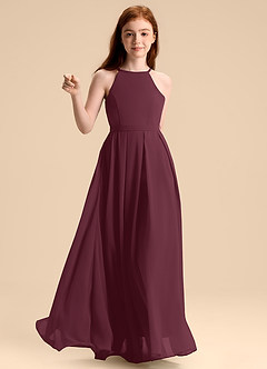 Azazie Arianthe Junior Vestido de Cabernet de Gasa de Corte en A con Plisado image6