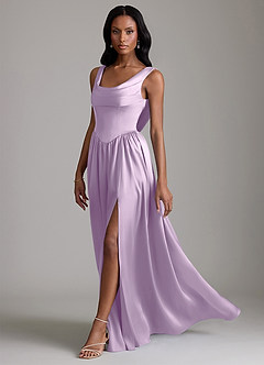 Azazie Novi Bridesmaid Dresses Frosted Lilac A-Line with Pockets Stretch Satin Dress image6