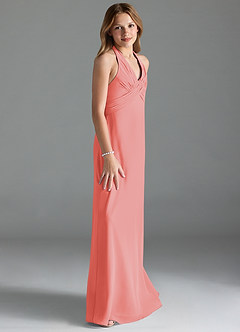 Azazie Tessie Junior Coral A-Line Pleated Chiffon Dress image4
