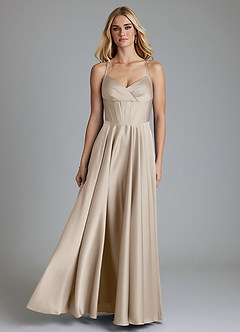 Azazie Alaia Suknie dla druhen Linia A Gorset Satyna elastyczna Do ziemi Sukienka image1