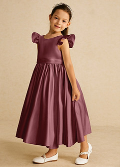 Azazie Violeta vestidos de niña de las flores Vestido de Rosa Del Desierto de Satin Mate de Vestido de gala con Lazo image5