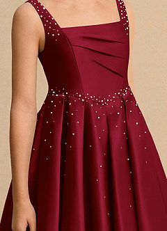 Azazie Jello Girls Formal Flower Girl Dresses Burgundy Ball-Gown Pleated Matte Satin Dress image5
