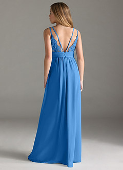 Azazie Maren Allure Junior Robe Trapèze en Mousseline de soie Dentelle Geai Bleu image5