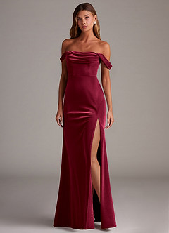 Azazie Saige Bridesmaid Dresses Burgundy Sheath Off the Shoulder Velvet Convertible Dress image3