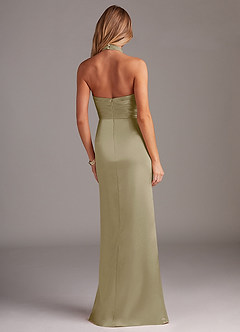 Azazie Jemma Bridesmaid Dresses Moss Green Sheath Pleated Stretch Satin Dress image6