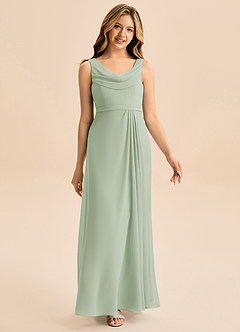 Azazie Evania Junior Robe Trapèze en Mousseline de soie Plissée Vert Sauge image3