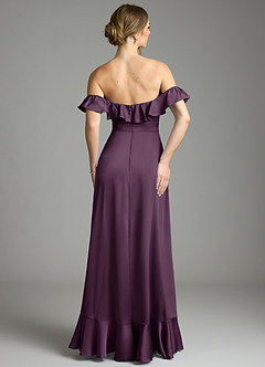 Azazie Lyra Bridesmaid Dresses Plum A-Line Off the Shoulder Stretch Satin Convertible Dress image10