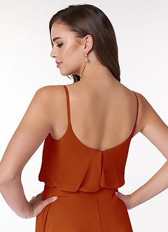 Azazie Lupe Bridesmaid Dresses Paprika A-Line Scoop Blouson Chiffon Dress image6