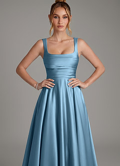 Azazie Azaria Brautjungfernkleider A-Linie Korsett Stretch-Satin Kleid Stahlblau image6