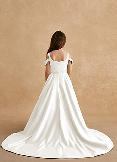 Azazie Jodi Flower Girl Dresses Ivory A-Line Matte Satin Dress image2