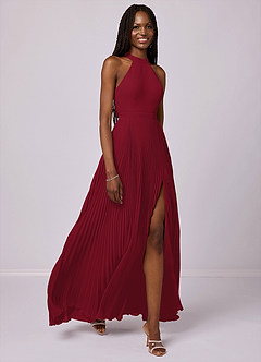 Barbie ♥ Azazie Bridesmaid Dresses Burgundy A-Line Pleated Chiffon Dress image3