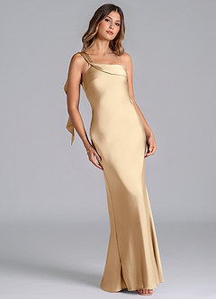 Azazie Driea Bridesmaid Dresses Champagne Mermaid One Shoulder Stretch Satin Dress image1
