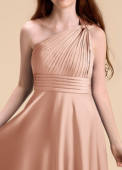 Azazie Charlize Junior Robe Trapèze en Satin extensible Plissée Or Rose image7