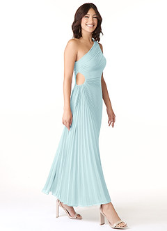 Azazie Kirra Bridesmaid Dresses Sea Glass A-Line One Shoulder Chiffon Dress image3