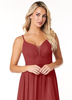 Azazie Rayna Bridesmaid Dresses Rust A-Line V-Neck Pleated Chiffon Dress image6
