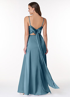 Azazie Alexandria Final Sale Agave A-Line Bow Stretch Satin Dress image2