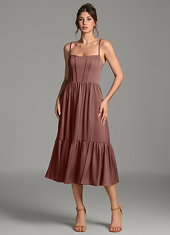Azazie Delphina Bridesmaid Dresses Espresso A-Line Corset Stretch Satin Convertible Dress image7