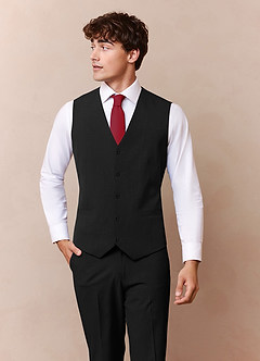 front Savile Black Wool Blend Suit Vest