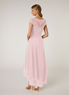 Azazie Shonda At-home Try On Dresses Blushing Pink Lace Chiffon Dress image5