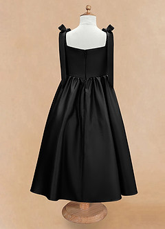 Azazie Chelsie Flower Girl Dresses Black A-Line Bow Matte Satin Dress image6