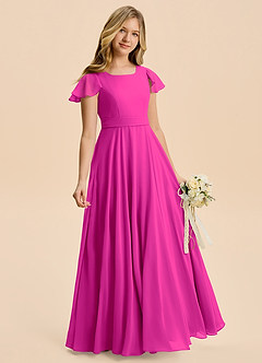 Azazie Cady Junior Fuchsia A-Line Pleated Chiffon Dress image3