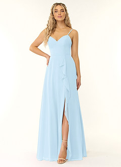 Azazie Naeem Bridesmaid Dresses Sky Blue A-Line V-Neck Ruffle Chiffon Dress image1