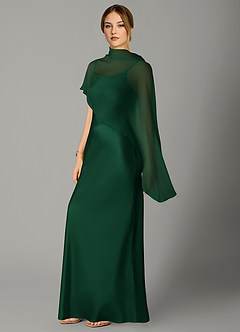 Azazie Jaleesa Abiti da Damigella Abito A-Line in Raso Elasticizzato Collo Alto Verde Scuro image4
