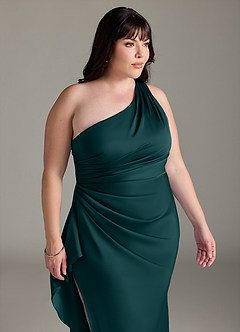 Azazie Latrice Brautjungfernkleider Etui Kaskadierende Rüschen an einer Schulter Stretch-Satin Kleid Kiefer image11