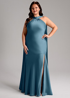 Azazie Kinsley Vestidos de madrinha de casamento Vestido Bermudas de Cetim elástico de sereia com Fenda Lateral image8