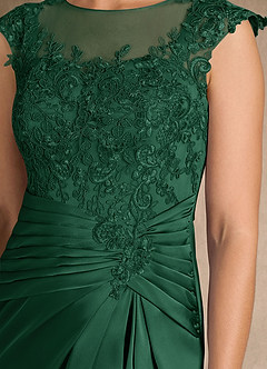 Azazie Santa Barbara Mother of the Bride Dresses Dark Green Sheath Pleated Stretch Satin Dress image9