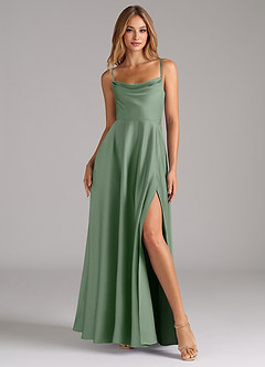 Azazie Elle Brautjungfernkleider A-Linie Plissee Stretch-Satin Kleid Matcha image4