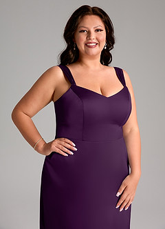 Azazie Denice Bridesmaid Dresses Grape Sheath Pleated Stretch Satin Dress image7