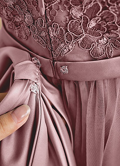 Azazie Cinna Flower Girl Dresses Dusty Rose A-Line Lace Tulle Dress image6