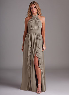 Azazie Avary Bridesmaid Dresses Taupe A-Line Pleated Chiffon Dress image1