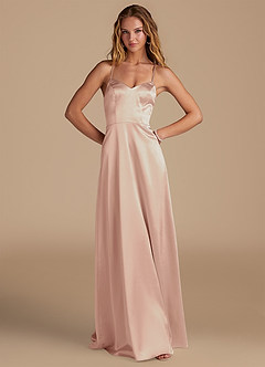 Azazie Mei Bridesmaid Dresses English Rose A-Line Metallic Satin Dress image1