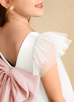 Azazie Munchkin Flower Girl Dresses Ivory Blushing Pink A-Line Bow Tulle Dress image6